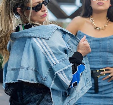 CHAQUETA MAXI CON RAYAS AZULES
