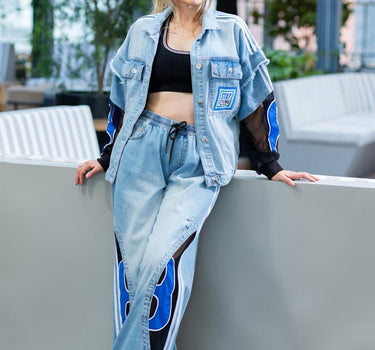 CHAQUETA MAXI CON RAYAS AZULES