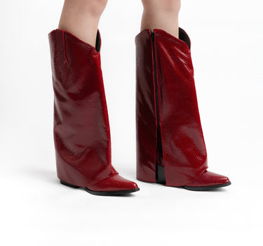 Botas Rojas Kloer - Estilo cowboy en piel roja con textura reptil