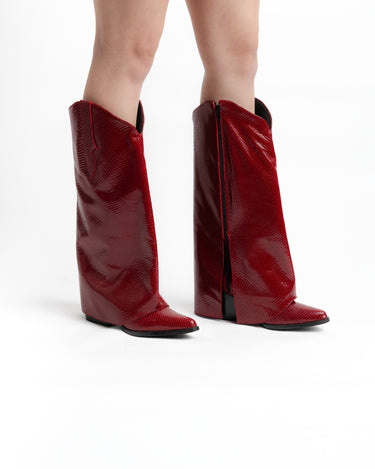 Botas Rojas Kloer - Estilo cowboy en piel roja con textura reptil