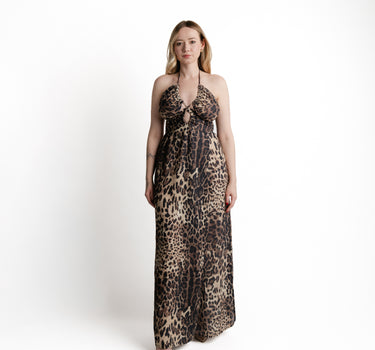 Serena Leopard Maxi Dress vista frontal