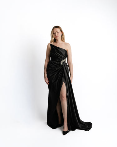 Noir Crystal Drape Gown vista adicional